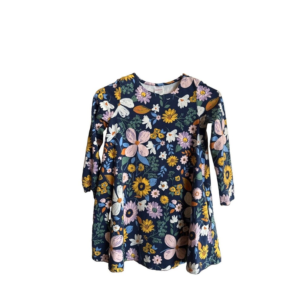 Hanna Andersson HA Floral Navy Swing Pocket Long Sleeve Dress Girls US Size 8